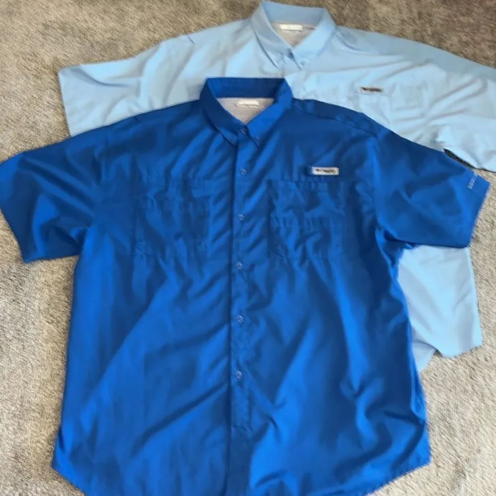 Two (2) Blue PFG Performance Fishing Bonehead SS men’s poly Shirt 2XL Boating